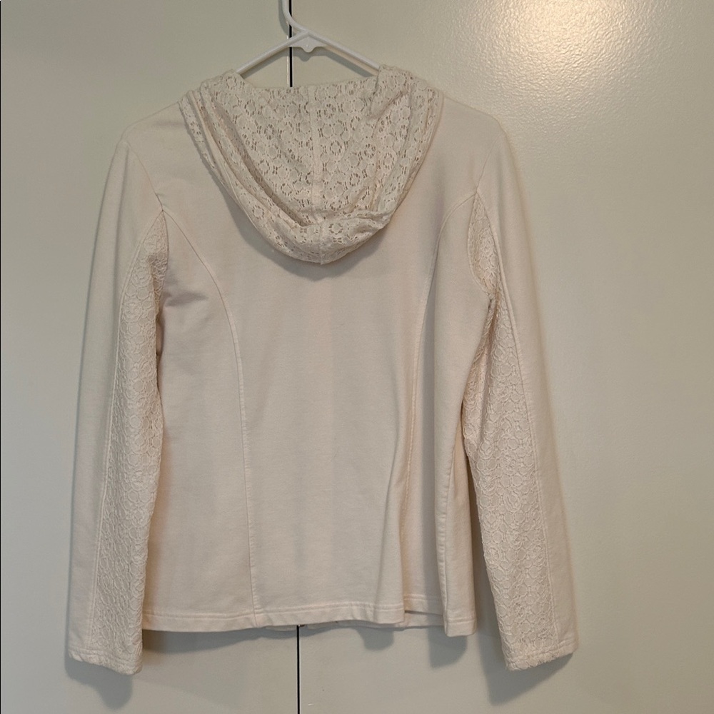 Women's Cream Hooded Jacket with lace accents size 1 - Picture 6 of 11
